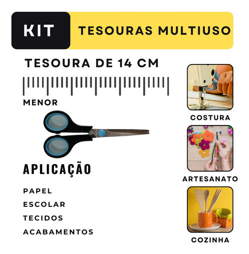 Kit 3 Tesoura Multiuso Aço Inox Papel Tecido Cozinha Costura