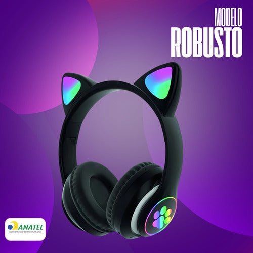 Fone De Ouvido Gatinho Fofinho Bluetooth Led Cat Headset