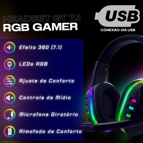 Fone Gamer 7.1 Rgb Som Imersivo 360 Jogos Pc Ps4/5 Xbox On