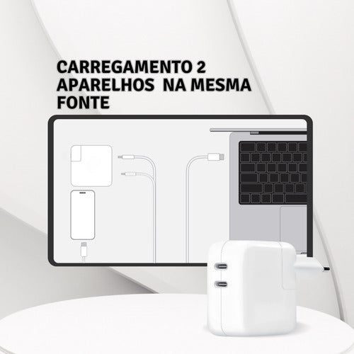 Carregador Duplo 50w Usb C + 2 Cabos 2m Samsung Motorola