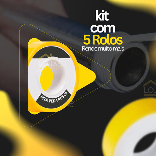 Kit Com 5 Rolo De Fita Veda Rosca Com Capa 12mmx10m
