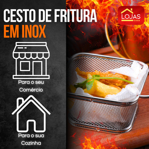 Cesto C/alça Batatinha Frita, Porções Para Servir Aço Inox