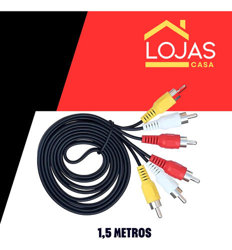 Cabo Fio 3rca Áudio Vídeo Reforçado 1.5 M Para Dvd Som Tv