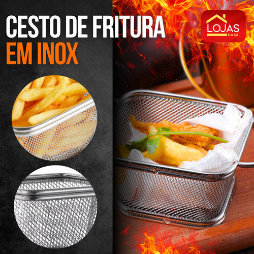 Cesto C/alça Batatinha Frita, Porções Para Servir Aço Inox