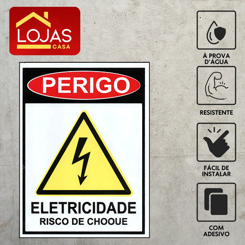 Kit 2 Placa Perigo Eletrecidade Risco De Choque Para Empresa