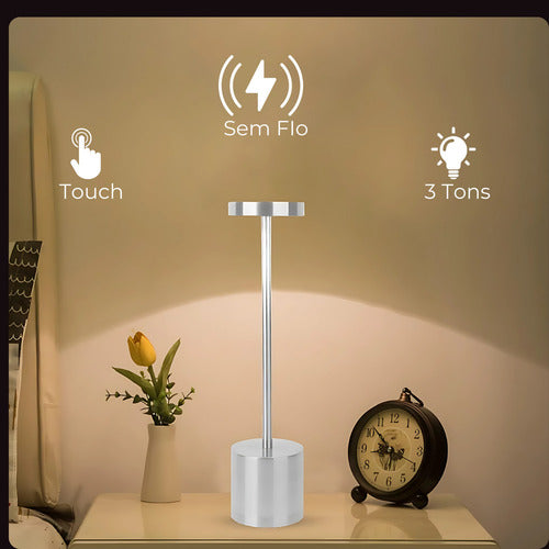 Luminária Abajur Touch Led Portátil S/ Fio Recarregável Luxo