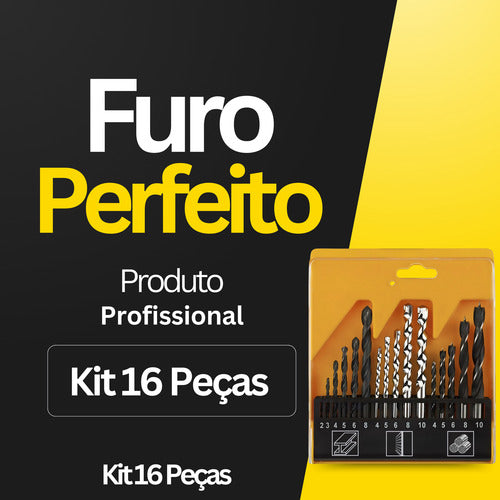 Kit 16 Brocas Com Estojo Ferro Concreto Madeira Videa Aço