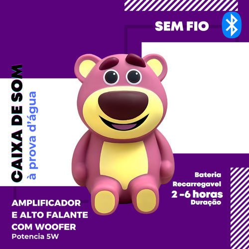 Caixa De Som Woofer Grave Sem Fio Ursinho Fofo Prova D'água