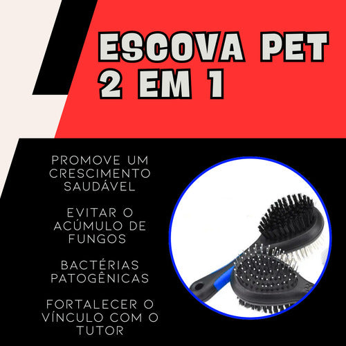 Escova Pet Dupla Pelo De Cachorro Gato Coelho Cerdas Inox M