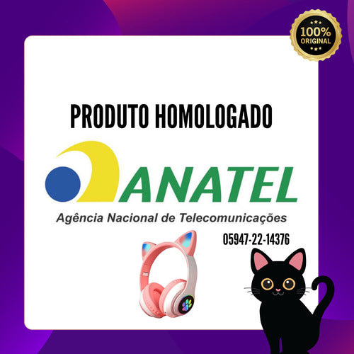 Fone De Ouvido Gatinho Fofinho Bluetooth Led Cat Headset