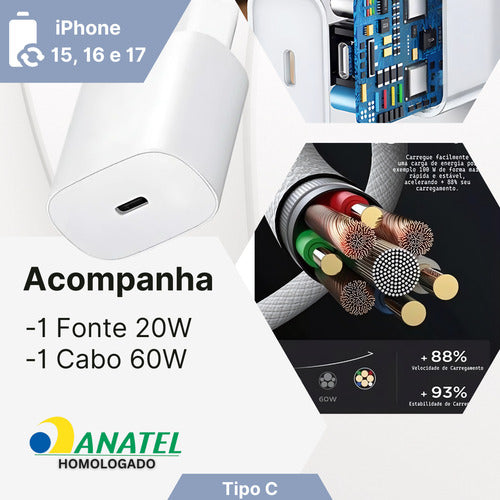 Carregador Fonte Premium Usb-c Fast 20w Para iPhone 16 17