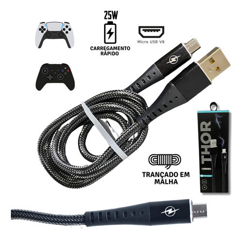 Cabo Recarga Controle Ps4 Usb V8 Trançado Resistente Tático