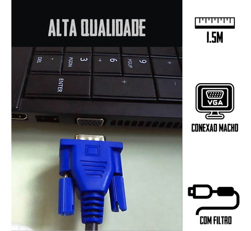 Cabo Vga Filtro 1,5m Pc Monitor Notebook Alta Resolução