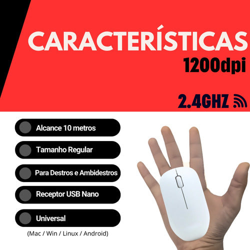 Mouse Sem Fio Sensor Óptico Profissional Confortável Cmos Un