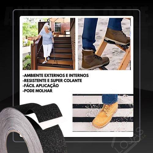 Rolo Fita Antiderrapante Adesiva Preta Piso Escada Rampa Boa