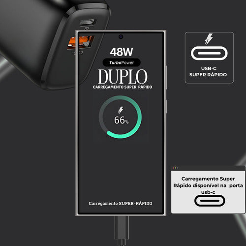 Carregador Duplo 48w Para Samsung 2x Cabos Super Fast Usb C