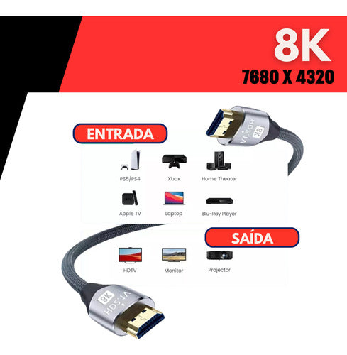 Cabo Hdmi 2m 8k 60hz Ultra Hd 2.1 4k 120hz Monitor Ps5 Xbox