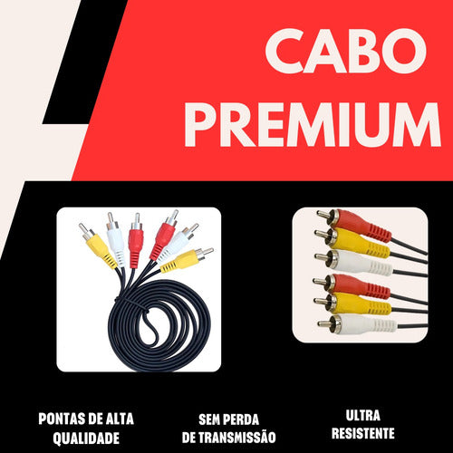 Cabo Fio 3rca Áudio Vídeo Reforçado 1.5 M Para Dvd Som Tv