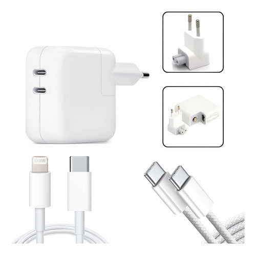 Carregador 50w Usb-c Duplo Para iPhone 16 15 14 13 11 2xcabo