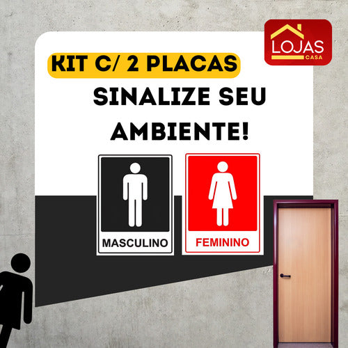 Kit Placa De Indicação Banheiro Masculino Feminino Comércio