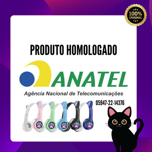 Fone De Ouvido Gatinho Fofinho Bluetooth Led Cat Headset
