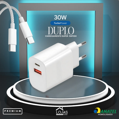 Fonte Carregador Duplo 30w P/ Samsung Cabo Super Fast Usb C