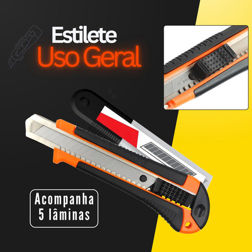 Kit 3 Estilete Profissional 18mm Com Trava 3 Lâminas Reserva