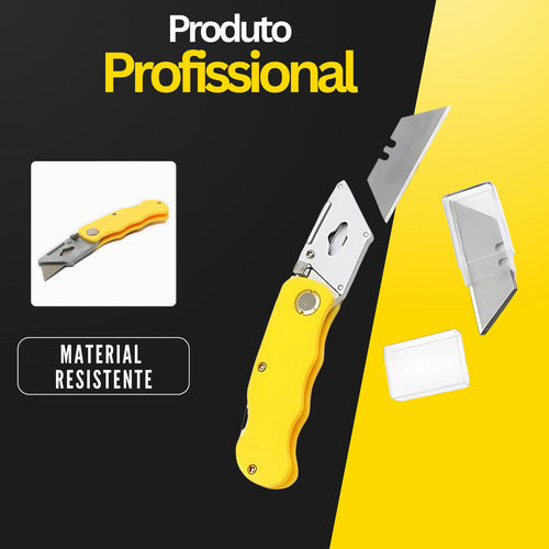 Estilete Dobrável Portátil 3 Lâminas Profissional Leve Bolso