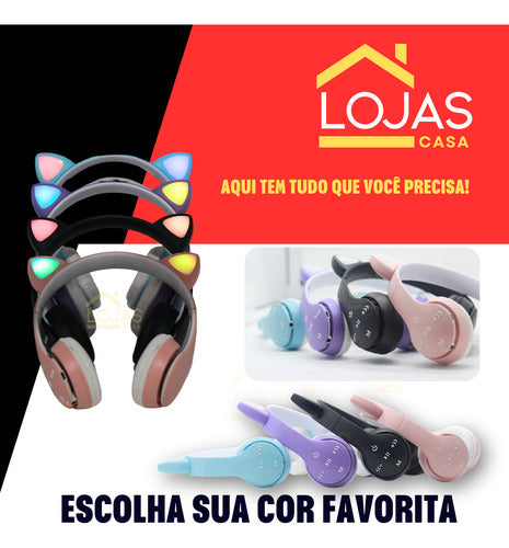 Fone De Ouvido Crianças Orelha De Gatinho Bluetooth Led Rgb