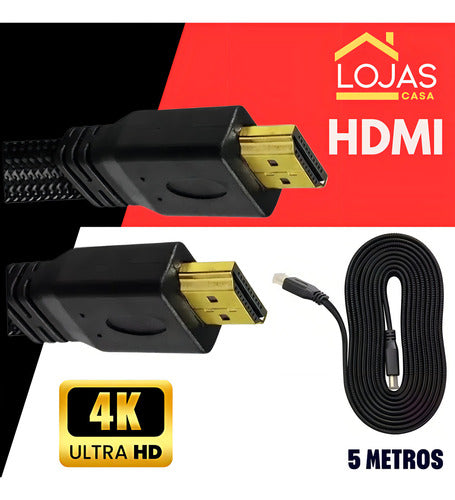 Cabo Hdmi 5m 4k Uhd Plug Blindado Preto Revestimento Nylon Flat