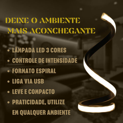 Luminária De Mesa Led Em Espiral Com 3 Tipos De Temperatura