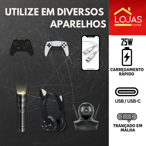 Cabo Usb-c Para Carga Controle Ps5 Trançado Tático Universal