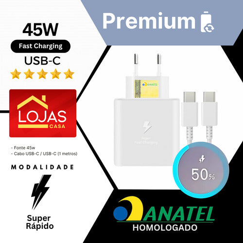 Fonte Cabo Super Rápido Para Samsung  A54 S21 S24 S25 Todos