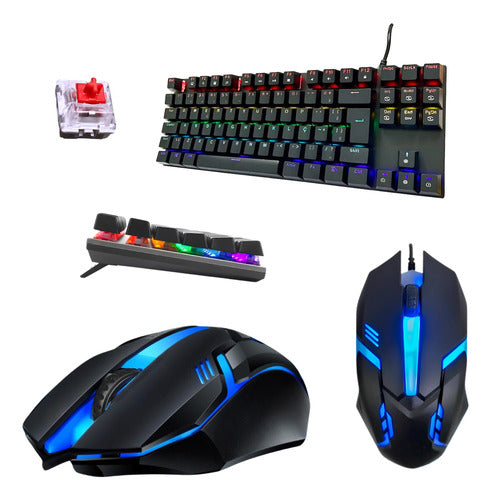 Kit Teclado Mecânico + Mouse Gamer Rgb Jogo Ágil Ergonômico