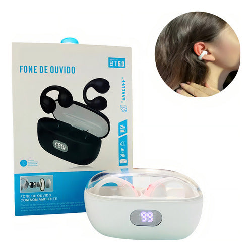 Fone De Ouvido Para Corrida Sem Fio Estilo Piercing / Brinco Earcuff Não Cai Da Orelha Cor Branco Luz Azul E Vermelho