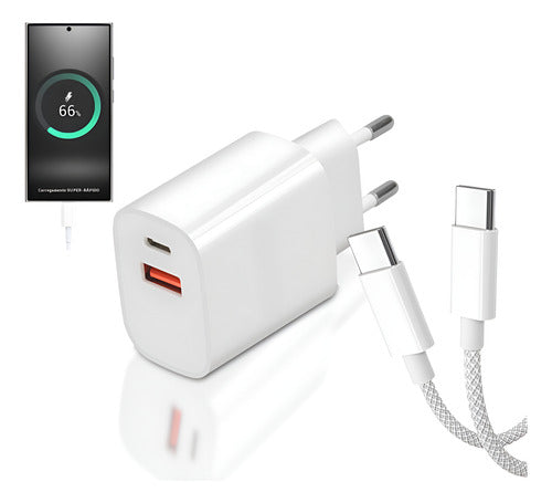 Fonte Carregador Duplo 30w P/ Samsung Cabo Super Fast Usb C