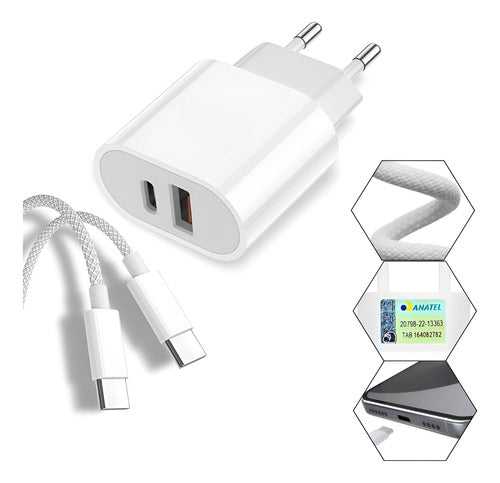 Fonte Carregador Duplo Turbo 50w + Cabo Tipo C Para Xiaomi