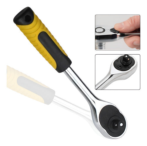 Chave Catraca Para Soquete Aço Cromo Reversível 1/2 Polegada