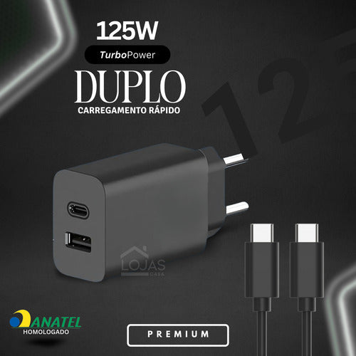 Carregador Para Motorola 125w Usb-c Duo Moto G 84 Edge Razr