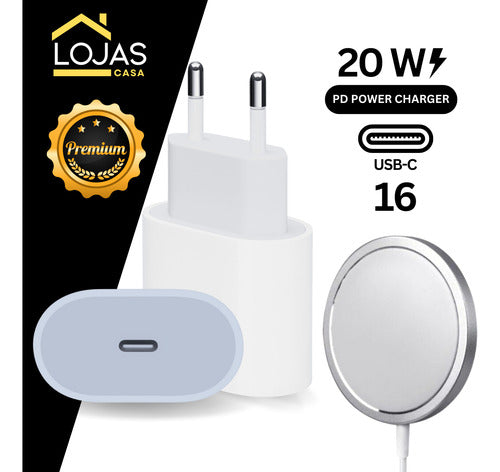 Fonte Carregador + Cabo Indução Para iPhone 12 13 14 15 16