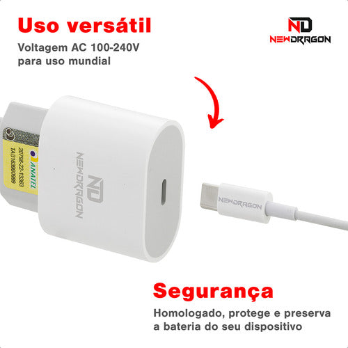 Carregador Turbo Usb-c 25w Newdragon iPhone 5 A 14 Pro Max Carga Rápida Branco