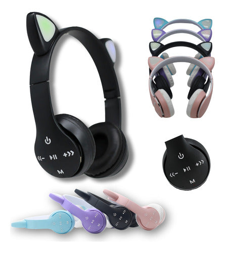 Fone De Ouvido Crianças Orelha De Gatinho Bluetooth Led Rgb