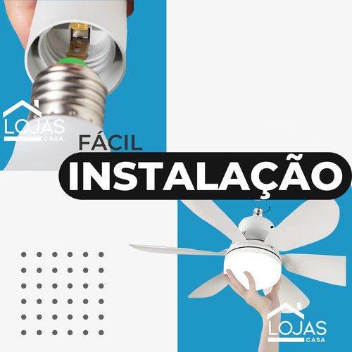 Lâmpada Ventilador De Teto Luxo Bocal Le27 C/controle Bivolt