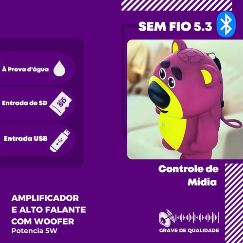 Caixa De Som Woofer Sem Fio Ursinho À Prova D'água Pt-br Fof