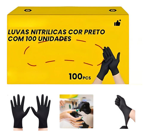 Luvas Nitrilicas Na Cor Preta 100 Unid. Uso Geral Sem Talco