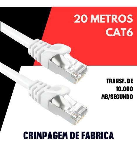 Cabo De Rede 20 Metros Lan Internet Crimpado Rj45 Cat6 Premium Conector Alumínio