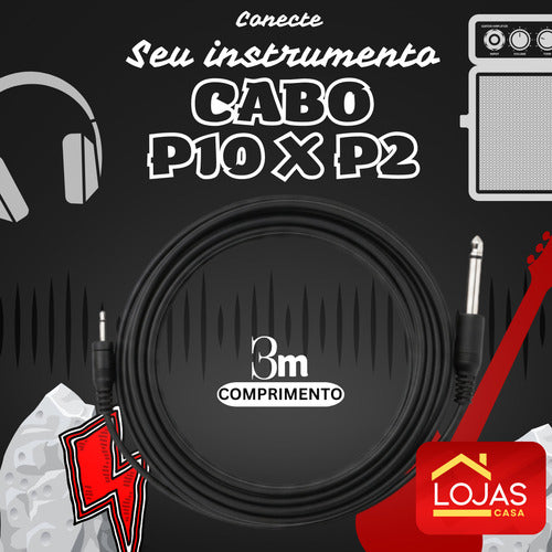 Cabo De Som P10 X P2 Fone Mesa Violão Profissional 3 Metros