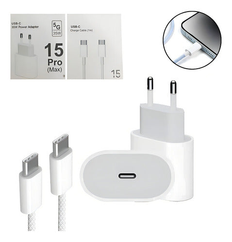Carregador Fonte Turbo 35w Para iPhone 15 Pro Max Com Cabo Cor Branco