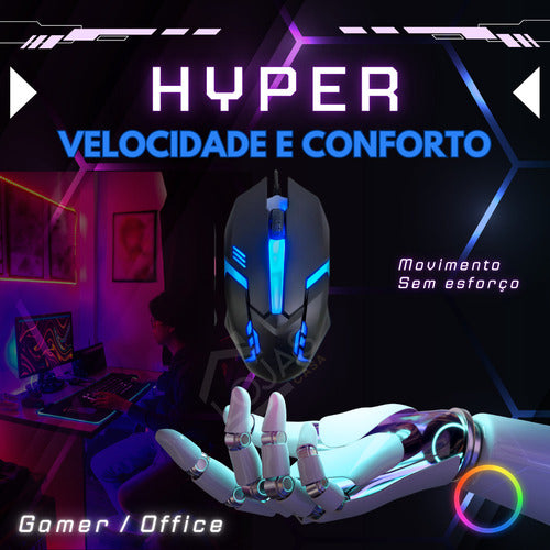 Kit Teclado Mecânico + Mouse Gamer Rgb Jogo Ágil Ergonômico