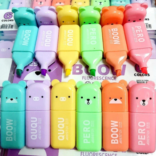 Marca Texto 6 Cores Ursinho Porquinho Colorido Design Bichinhos Fofo